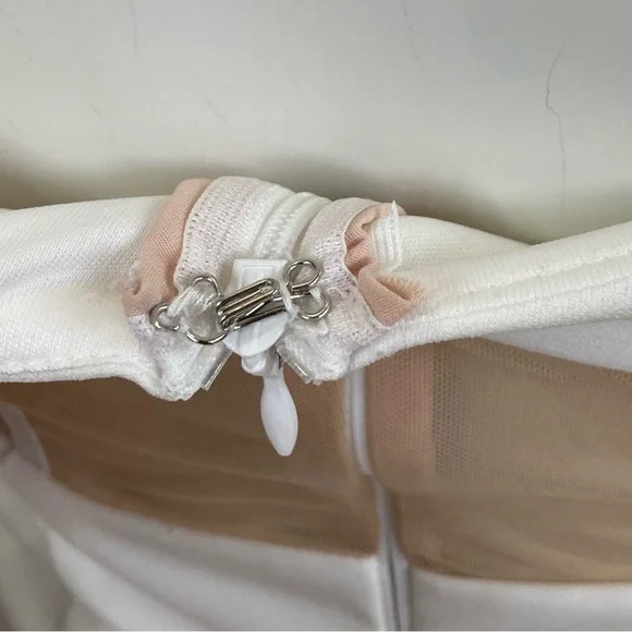 Angel Biba Corseted Mini Dress Blind Date Nude Mesh Bodycon White Sz Small - Picture 11 of 14